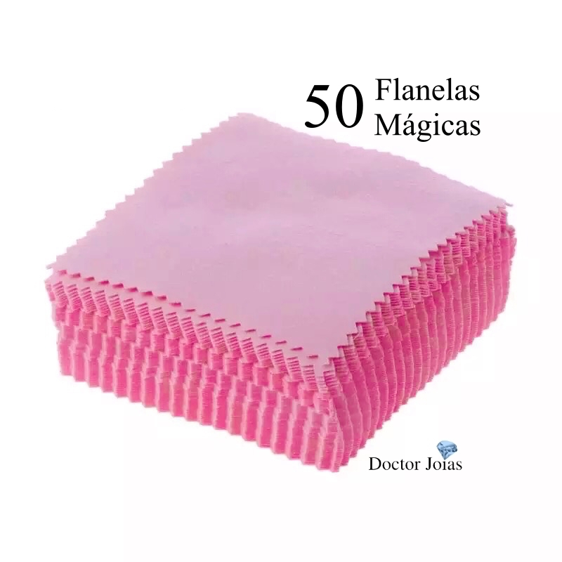 Kit 50 Flanela Mágica 8x8 Limpa Joias Polimento de Prata Lustra Ouro e Semijoias