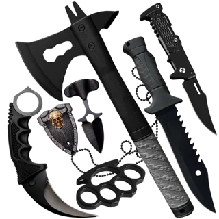 Kit Tático Militar 6 Peças Faca Machado Push Dagger - Sobrevivência e Camping