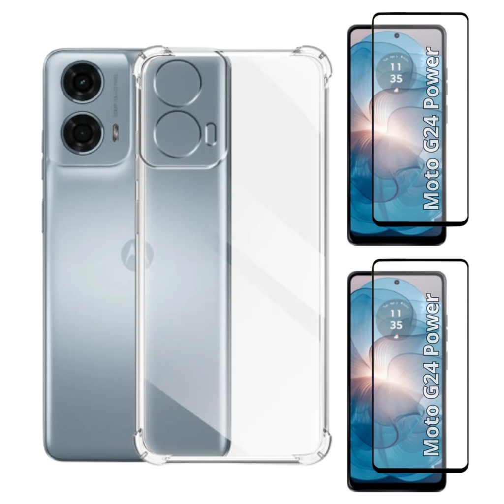 Capa Capinha Case + 2 Películas de Vidro 3D para Motorola Moto G24 Power 6.56"