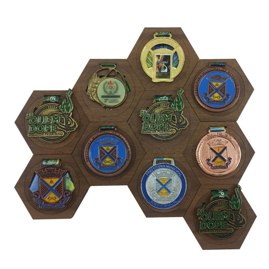 Kit 10 Porta Medalhas de Parede Hexagonal Decorativo - Porta Medalhas ...
