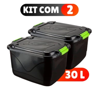 Kit 2 Caixas Organizadora 30l Grande C/Tampa e Trava Cesto para Brinquedos e Multiuso