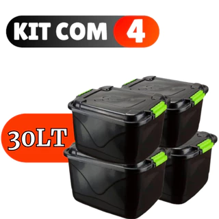 Kit 4 Caixas Organizadora 30l Grande C/Tampa e Trava Cesto para Brinquedos e Multiuso