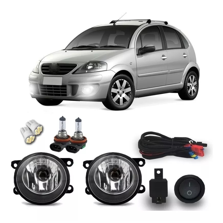 Kit Farol Milha Neblina Auxiliar C3 2009 2010 2011 2012 2013 Com Lampadas