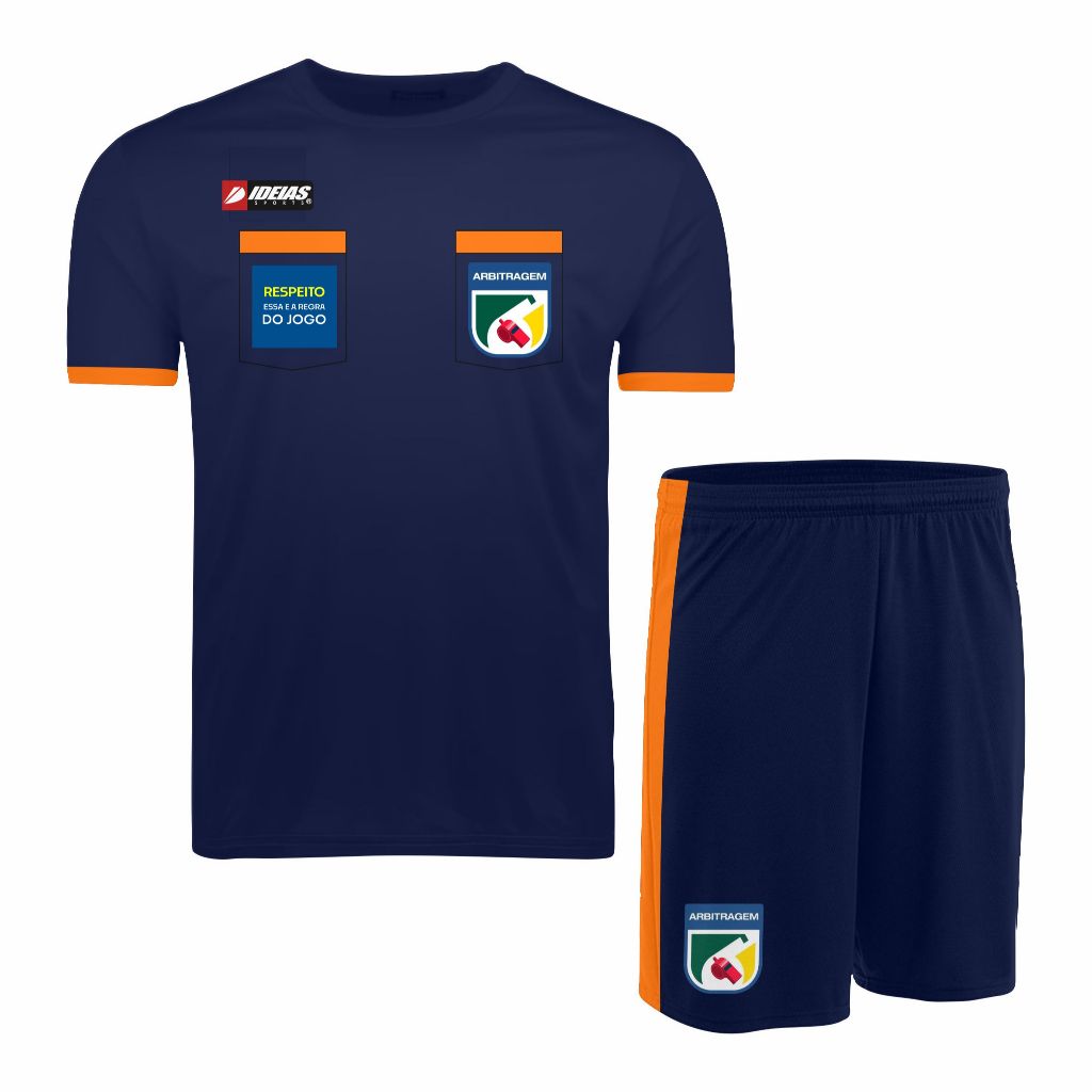 1 Camisa Arbitro Futebol + 1 Short Juiz Futebol Esporte Arbitragem