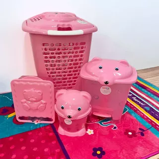 Conjunto Quarto do Bebê Completo/ Cesto de roupa 50l/Lixeira 12l/ Porta fralda Lixeirinha 2.8l