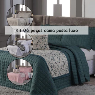 Decoração Quarto Elegante Cobre Leito + Peseira + Capa de Almofada Cama Queen 06 Peças