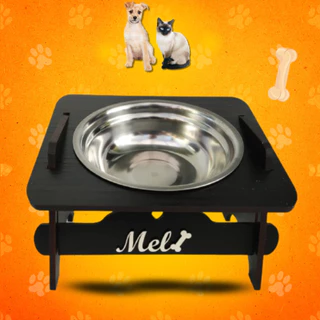 Comedouro PERSONALIZADO Elevado Com TAMPA Tigela Inox P/ Cães E Gatos