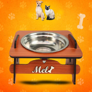 Comedouro PERSONALIZADO com TAMPA Elevado para CÃES E GATOS + Tigelas