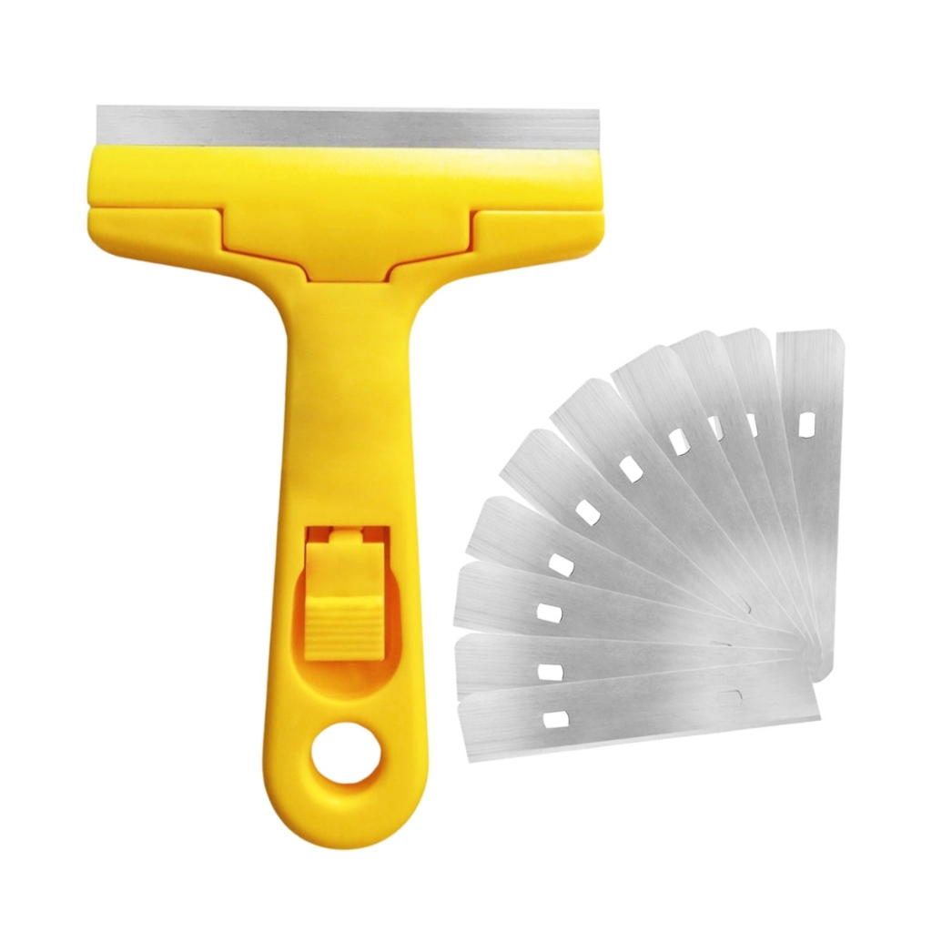 Estilete Raspador Profissional para Tirar Adesivo Cola do Vidro + 10 Lâminas Extras