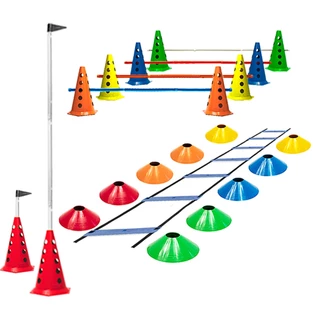 Escada Funcional + 10 Cones Furados C/ Barreiras + 10 Pratos