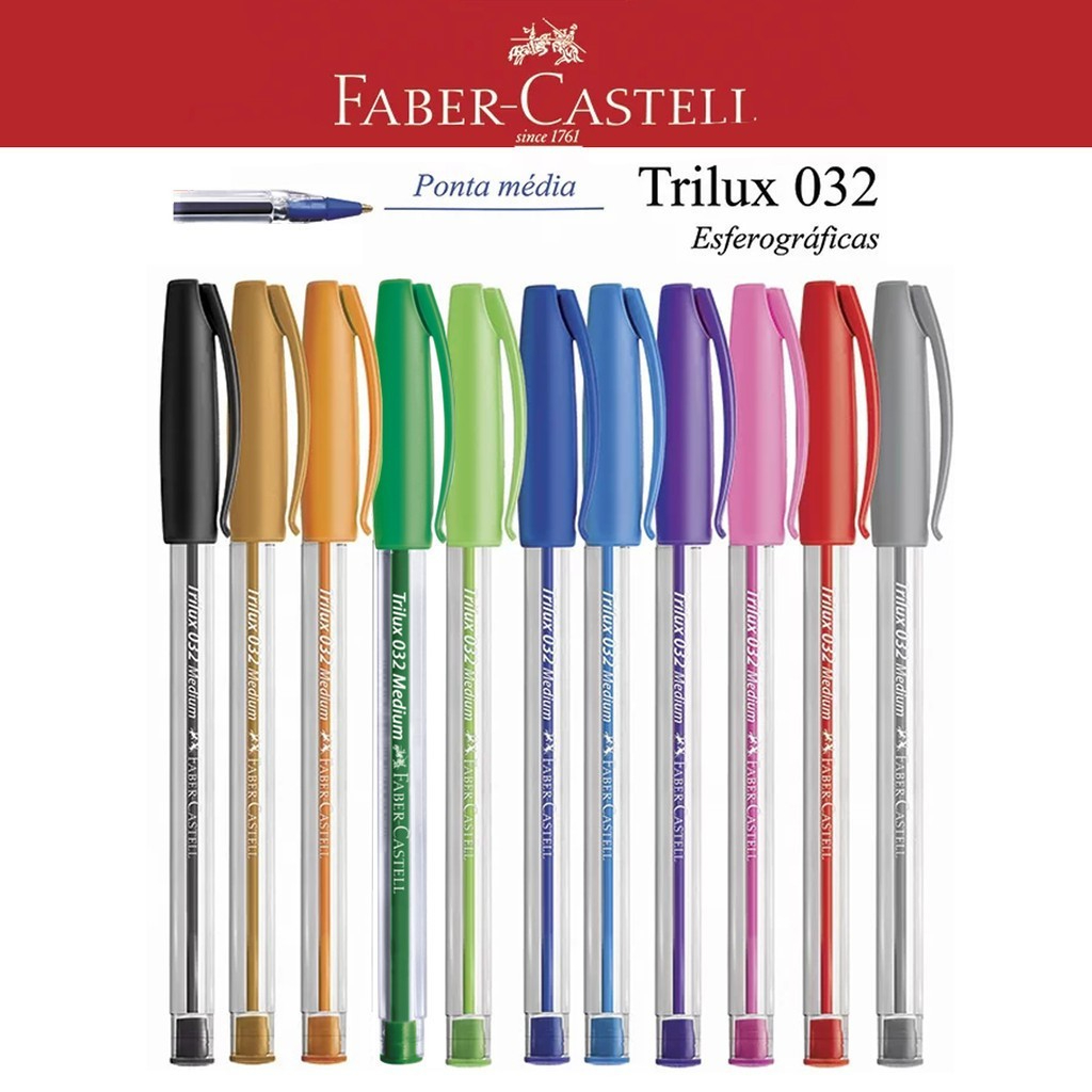 Kit 10 Caneta Esferográfica Sortida Trilux Faber Castell - 1.0 mm ...