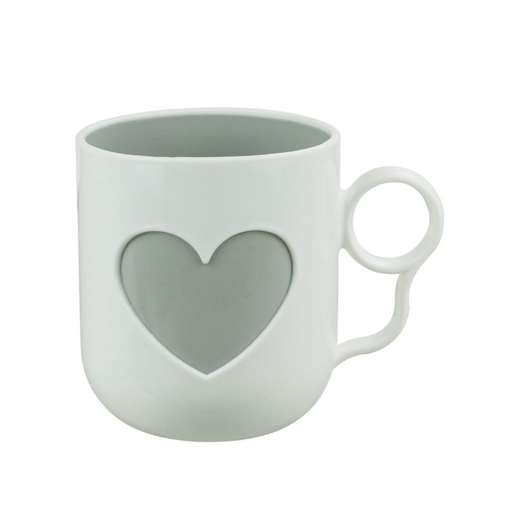 Caneca de Plástico Coração Marrom, Verde ou Cinza Claro 330ml