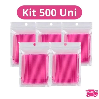 Kit 500 Microbrush Cotonete Alongamento de Cilios Fio a Fio