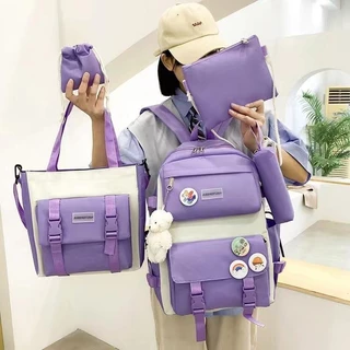 Kit 5 Bolsa Mochila Feminina Masculina Para Escolar Viajar Estilo Casual Multiuso Com Grande Capacidade