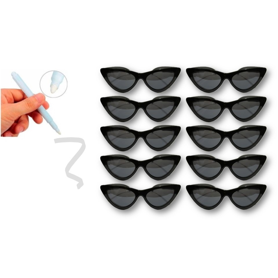 Kit 10 Óculos Gatinho Festas Casamentos Despedidas Pretos