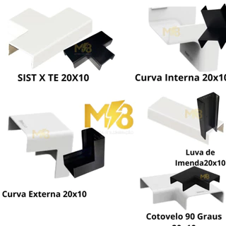 Acabamento de Canaleta Branca 20x10 Branca ou Preta Cotovelo Luva de Emenda Te Curva Interna