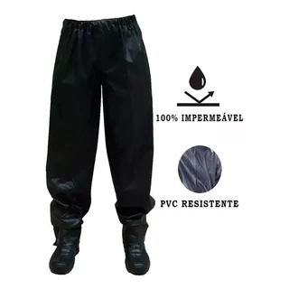 Calça Capa de Chuva Avulsa Motoqueiro 100% Impermeável PVC Cor Preta PVC Flex