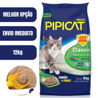 Areia Higiênica Pipicat Classic Grãos Mais Finos 12 kg - Envio Imediato