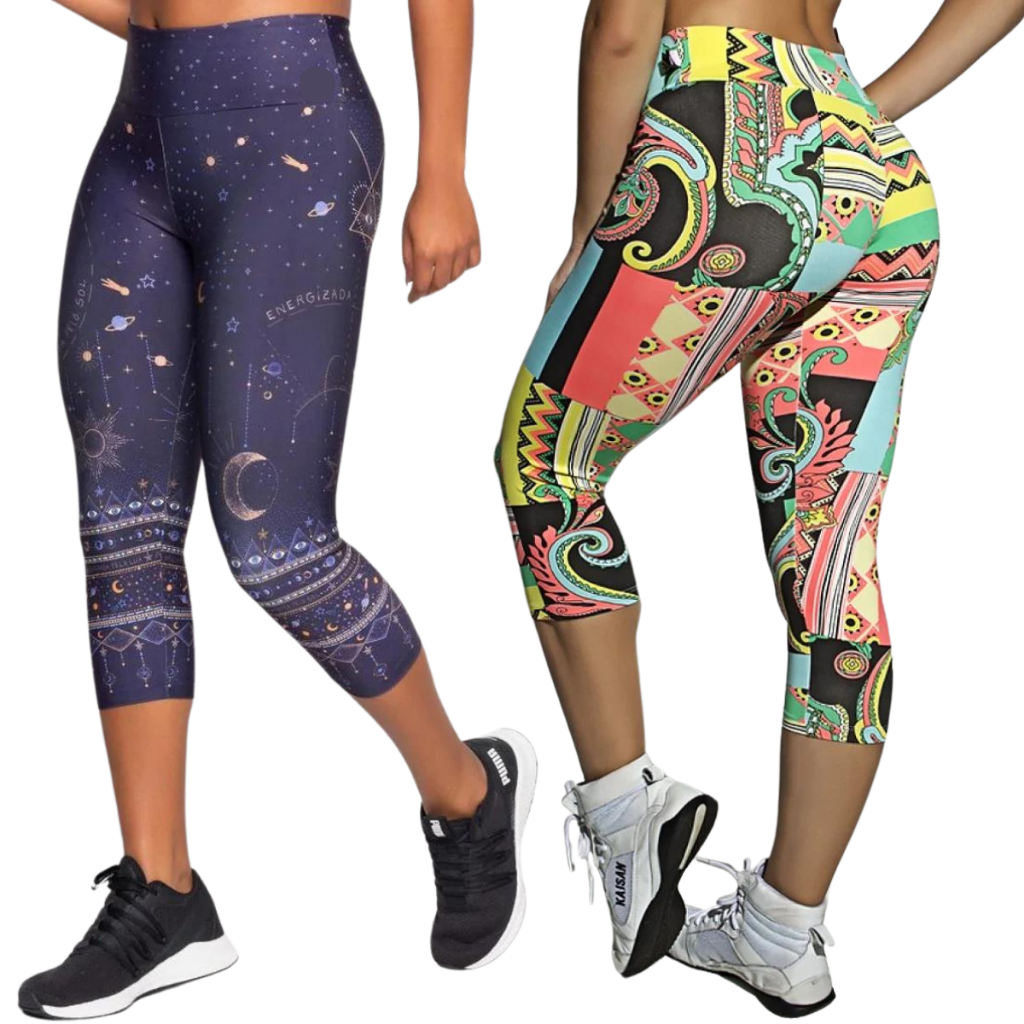 KIT 4 Corsário feminino academia Capri Cos alto Fitness estampado sem transparência