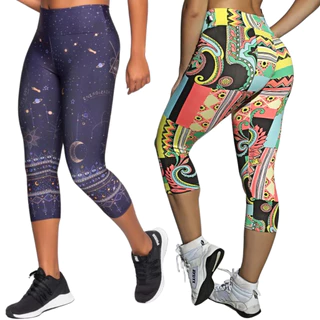 KIT 4 Corsário feminino academia Capri Cos alto Fitness estampado sem transparência