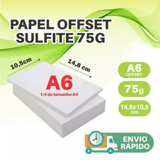 Papel A6 Sulfite Offset 75g Tamanho A6 Pequeno 14,8x10,5cm 500 até 3000 folhas Branco