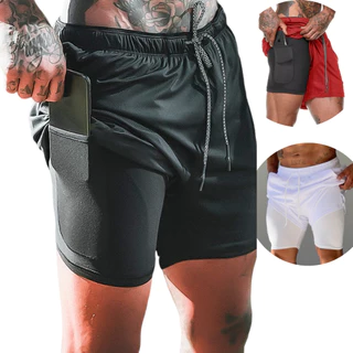 Bermuda 2 Em 1 Shorts Masculino Dry Fit Run Academia Fitness Esportiva