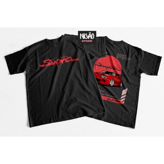 Camiseta Estampada Carro Esporte Supra Vermelho Frente e Costa 100% Algodão 30.1