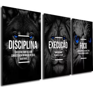 Quadro Decorativo Leão Execução Águia Foco Disciplina Lobo Frase Motivação Sala Quarto Empresa Tamanho Gg