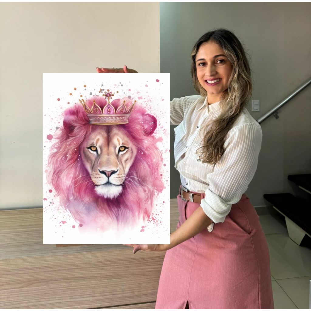 QUADRO DECORATIVO - LEÃO ROSA - FEMININO - | Shopee Brasil