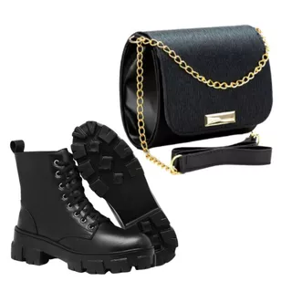 Bota Cano Curto Feminina Blogueira Tratorado+bolsa Feminina