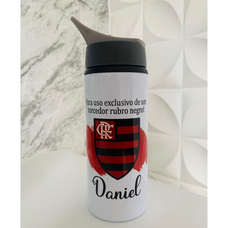 Garrafa squezze de alumínio do Flamengo personalizada para escola e ...