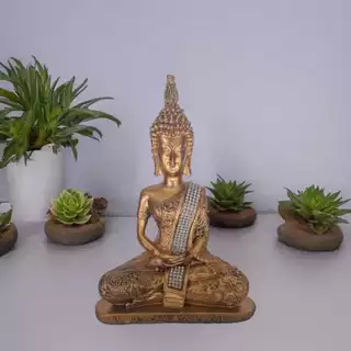 Buda tailandês Estatueta decorativa dourada com Strass