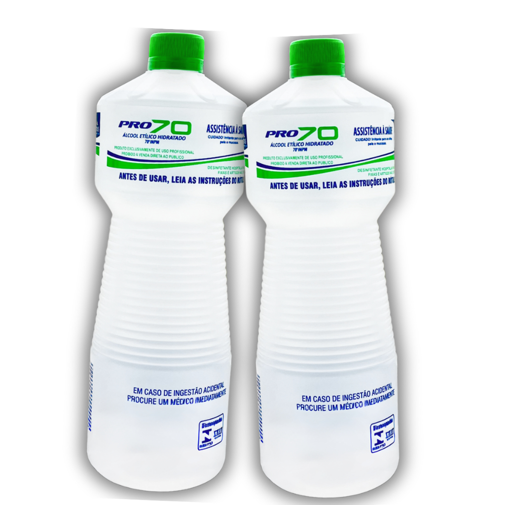 2 Álcool 70% Líquido 1 L Bacteria Limpeza Profissional Geral Desinfetante Limpa em Geral