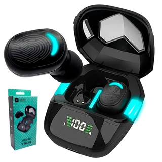 Fone De Ouvido Sem Fio Vohz Tron Bluetooth 5.3 Case Compacta Com Led E Mostrador Digital