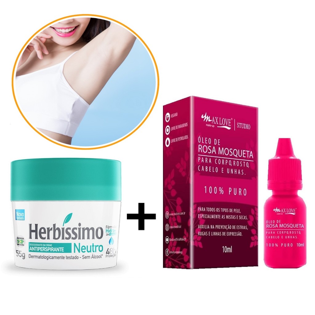 Kit Para Clarear Axilas (Herbíssimo + Óleo de Rosa Mosqueta 100% Puro ...