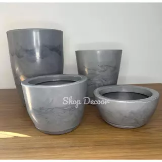 Kit c 4 Vasos Polietileno Luxo Liso Plantas Coluna N1 N2 + Bojo e Bacia c Prato