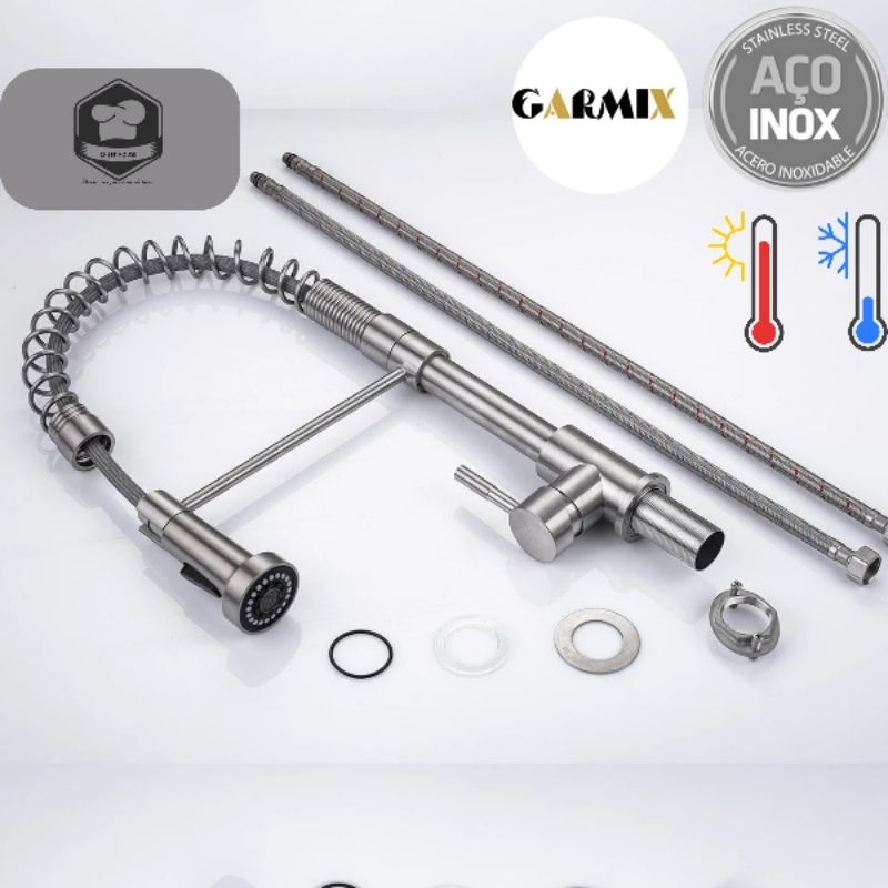 Torneira Cozinha Gourmet Inox Escovado Monocomando Com Spray Extensor ...
