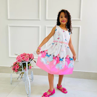 Vestido Infantil Estampas Floral Borboleta Feminino Rodado Festa Casual Confortável Princesinha Blogueirinha