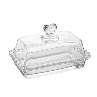 Manteigueira C/Tampa De Cristal Coração 17x10,5x10cm