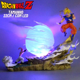 Diorama Goku vs Kid Boo com Led 22cm Bonecos Action Figures DragonBall Z Dragon ball GT Colecionaveis Enfeite Decoração Geek Gamer Anime Japones