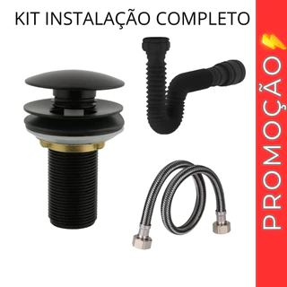 Sifão Pia Tanque + Engate 60cm + Válvula Click 7/8 Pia Banheiro Preto Fosco ABS De Engenharia
