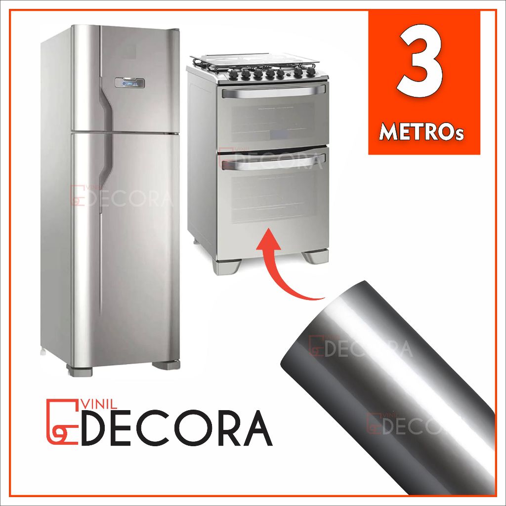 3 metros Vinil Adesivo Película Prata Tipo Inox Impermeável Envelopar Decorar Fogão Geladeira Móveis