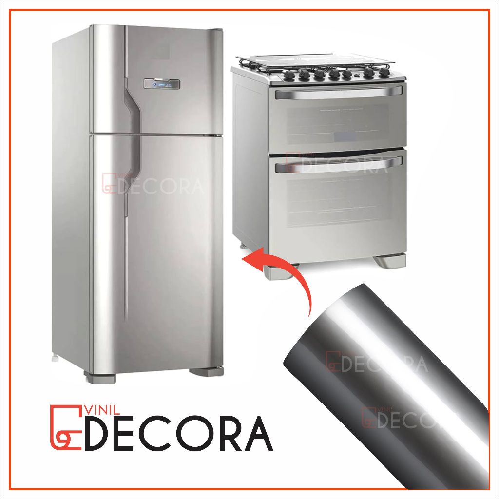 Vinil Adesivo Película Prata Tipo Inox Impermeável Envelopar Decorar Fogão Geladeira Móveis