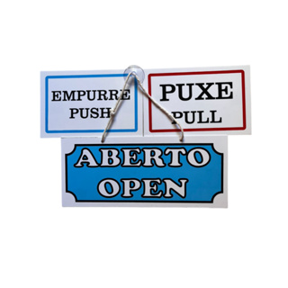 Kit 3 Placas Aberto Fechado Puxe Empurre em PVC Plástico