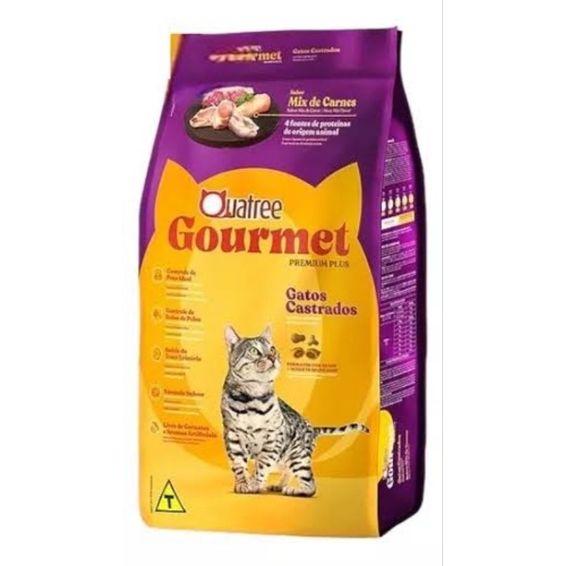 Quatree Gourmet gatos castrado mix de carne com nuggets pacote 10 kg
