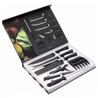 Kit 8 Peças Conjunto de Faca Churrasco Carne Legumes Descascador Tesoura Profissional