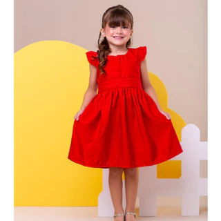 Vestido Infantil liso de manguinha, princesa, igreja, Natal, vermelho, evento