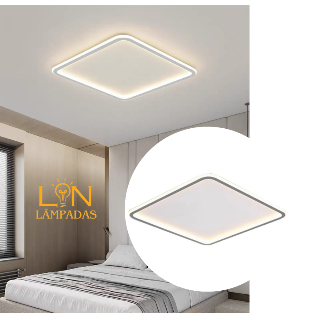 Luminária de Teto Plafon Sobrepor Led Quadrado 40x40 Minimalista Branco 3500K 6500K