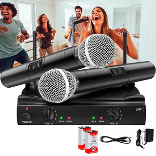 Microfone Dinâmico Profissional DUplo UHF Metal Sem Fio Para Igreja Palestras
