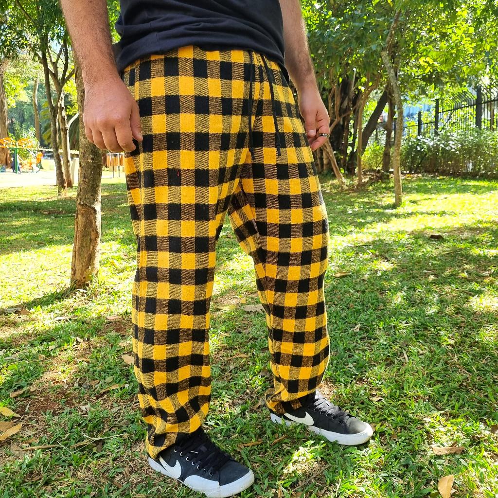Calça Masculina CalÃ§a Flanela Xadrez CalÃ§a Xadrez Preta E Branca